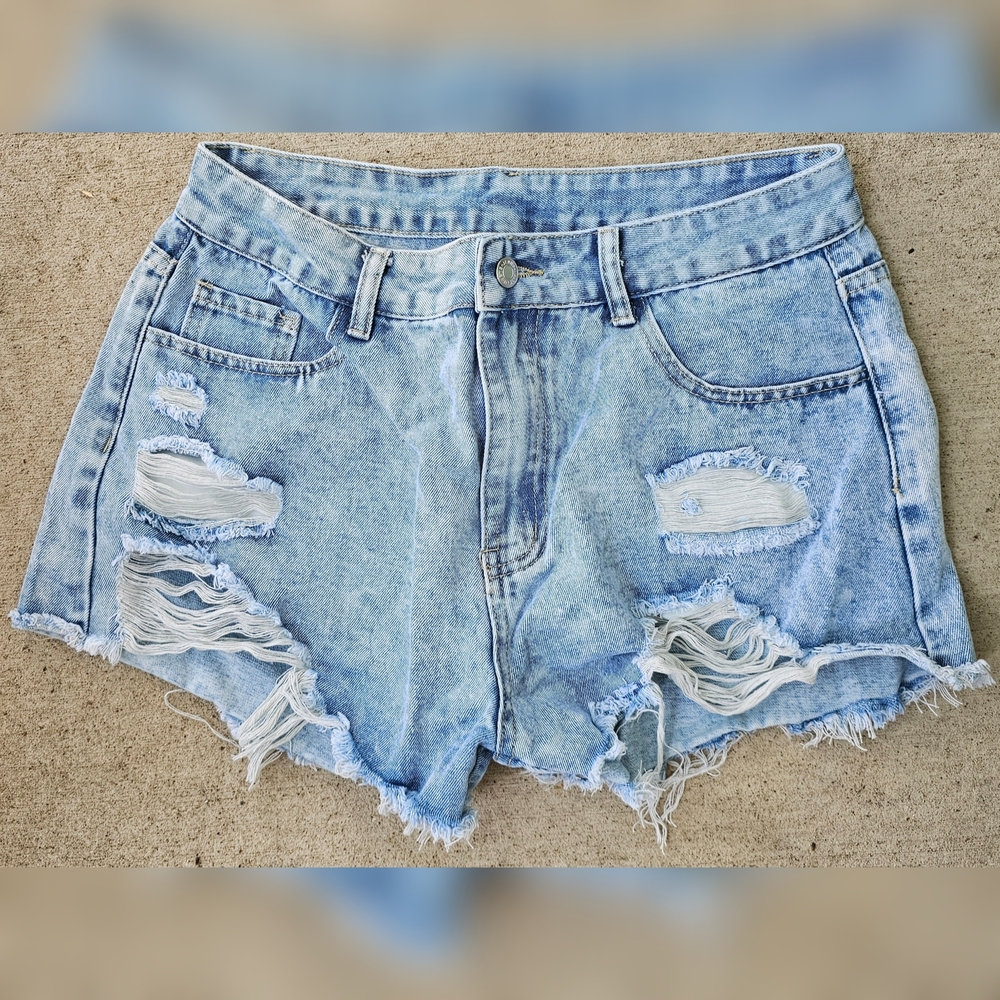 SHEIN Blue Distressed Jean Shorts High-Waisted New Without Tags